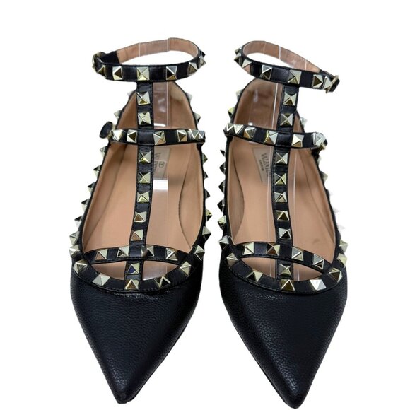 Valentino Black Studded T strap flats - Picture 2 of 10